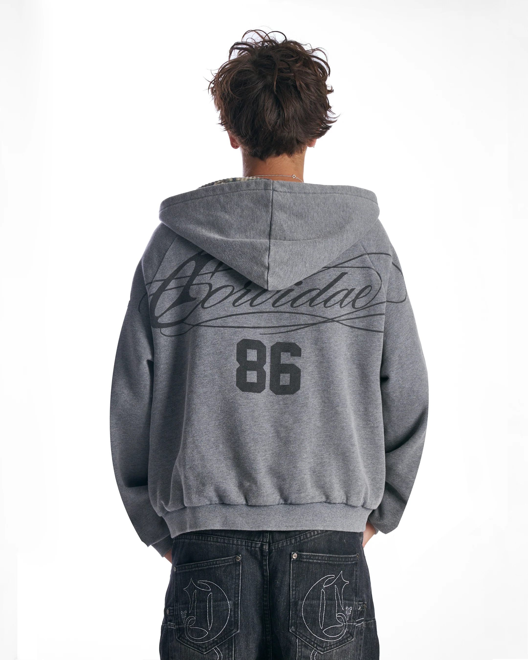 Sun Faded Script Reversible Hoodie Grey